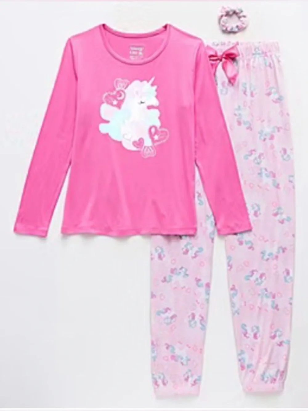 Girls Pink Unicorn Pajama Set with Hooded Robe - Size 10/12